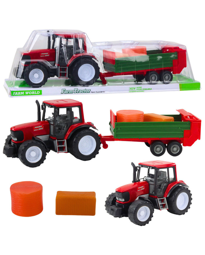 Traktor Rolniczy Farmerski Z Zieloną Przyczepą i Sianem Czerwony 62cm