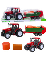 Traktor Rolniczy Farmerski Z Zieloną Przyczepą i Sianem Czerwony 62cm