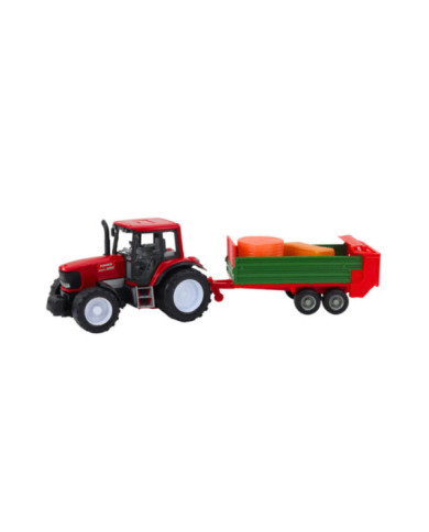 Traktor Rolniczy Farmerski Z Zieloną Przyczepą i Sianem Czerwony 62cm