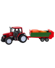 Traktor Rolniczy Farmerski Z Zieloną Przyczepą i Sianem Czerwony 62cm
