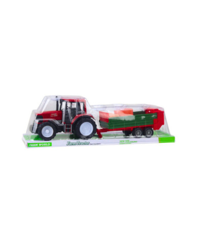 Traktor Rolniczy Farmerski Z Zieloną Przyczepą i Sianem Czerwony 62cm
