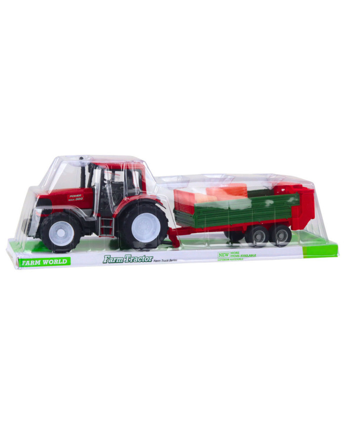 Traktor Rolniczy Farmerski Z Zieloną Przyczepą i Sianem Czerwony 62cm