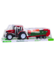 Traktor Rolniczy Farmerski Z Zieloną Przyczepą i Sianem Czerwony 62cm