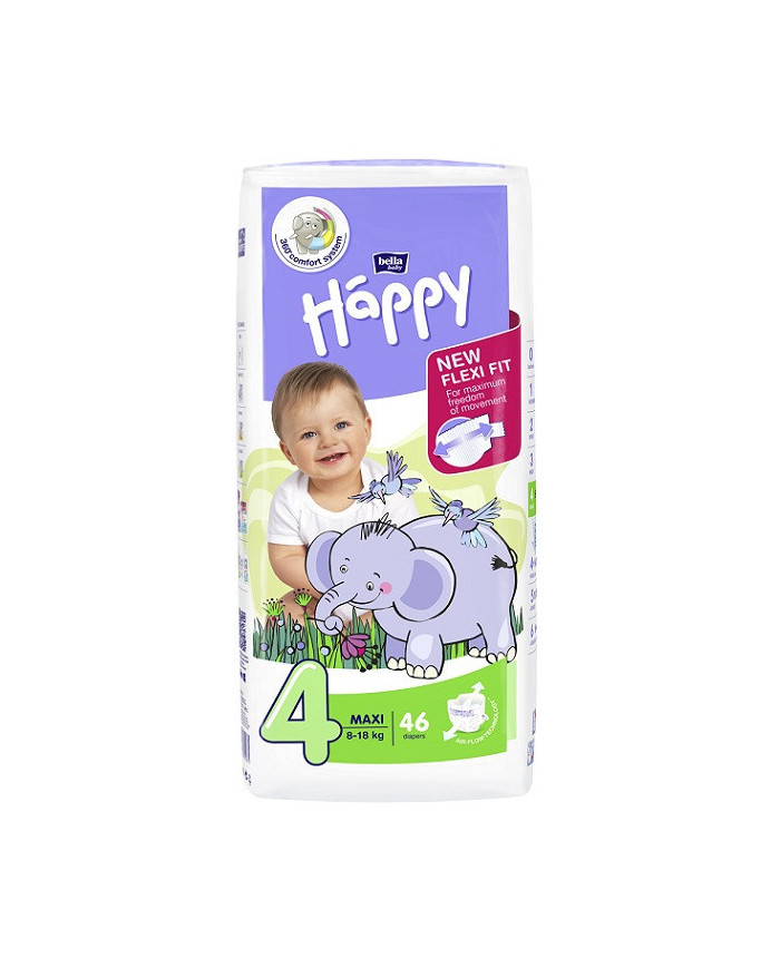 Pieluszki Happy New Flexi Fit Maxi (4) 8-18 kg - 46 szt.