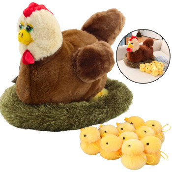Pluszowa Kura Z Kurczakami 10 szt Gniazdo Rusza Się Dźwięki