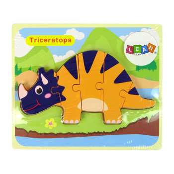 Drewniane Puzzle Dinozaury Triceratops Ankylosaurus Pomarańczowy