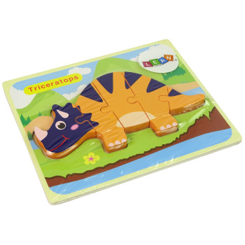 Drewniane Puzzle Dinozaury Triceratops Ankylosaurus Pomarańczowy