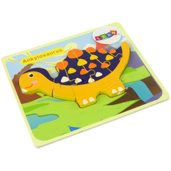 Drewniane Puzzle Dinozaury Triceratops Ankylosaurus Pomarańczowy