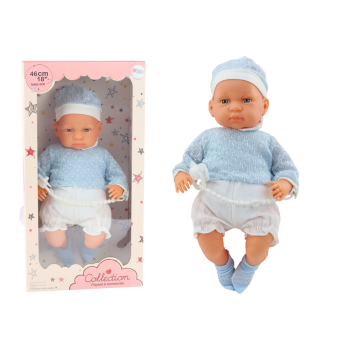 Lalka Bobas 46 cm Niebieska Smoczek Czapeczka Skarpetki