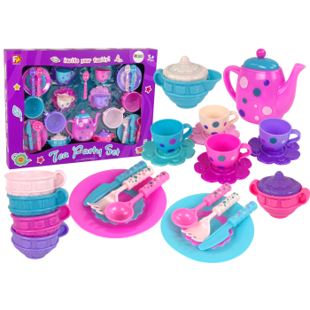 Zestaw Do Herbaty Filiżanki Talerzyki Sztućce Miseczki Fioletowe