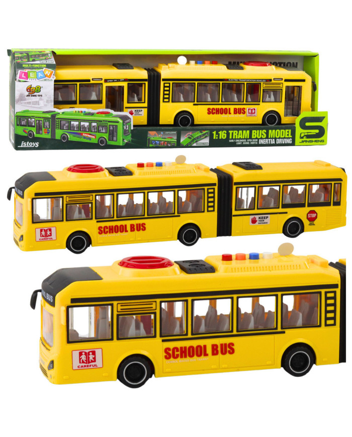 Autobus Przegubowy Szkolny Otwierane Drzwi Światła Dźwięki Żółty 1:16