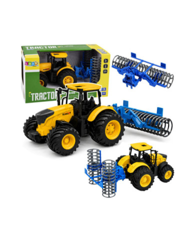 Traktor Rolniczy Farmerski z Wałem Uprawowym Światła Dźwięki Żółty 1:24