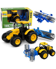 Traktor Rolniczy Farmerski z Wałem Uprawowym Światła Dźwięki Żółty 1:24