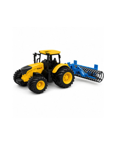 Traktor Rolniczy Farmerski z Wałem Uprawowym Światła Dźwięki Żółty 1:24