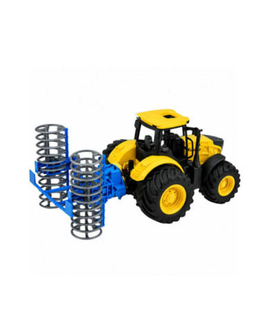 Traktor Rolniczy Farmerski z Wałem Uprawowym Światła Dźwięki Żółty 1:24