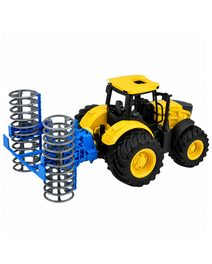 Traktor Rolniczy Farmerski z Wałem Uprawowym Światła Dźwięki Żółty 1:24