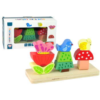 Drewniane Klocki Układanka Kwiat Motyl Ptak