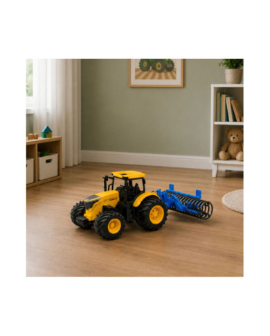 Traktor Rolniczy Farmerski z Wałem Uprawowym Światła Dźwięki Żółty 1:24