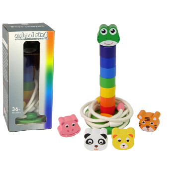 Piramidka Drewniana Edukacyjna Układanka Sznurek Zwierzęta