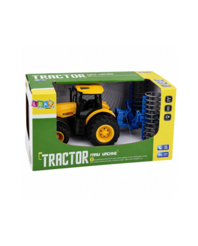 Traktor Rolniczy Farmerski z Wałem Uprawowym Światła Dźwięki Żółty 1:24
