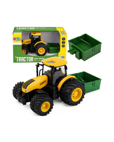 Traktor Rolniczy Farmerski Z Rozsiewaczem Nawozu Światła Dźwięk Żółty 1:24