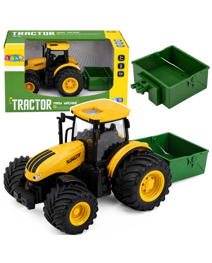 Traktor Rolniczy Farmerski Z Rozsiewaczem Nawozu Światła Dźwięk Żółty 1:24