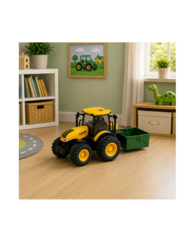 Traktor Rolniczy Farmerski Z Rozsiewaczem Nawozu Światła Dźwięk Żółty 1:24