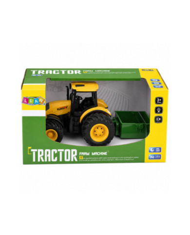 Traktor Rolniczy Farmerski Z Rozsiewaczem Nawozu Światła Dźwięk Żółty 1:24