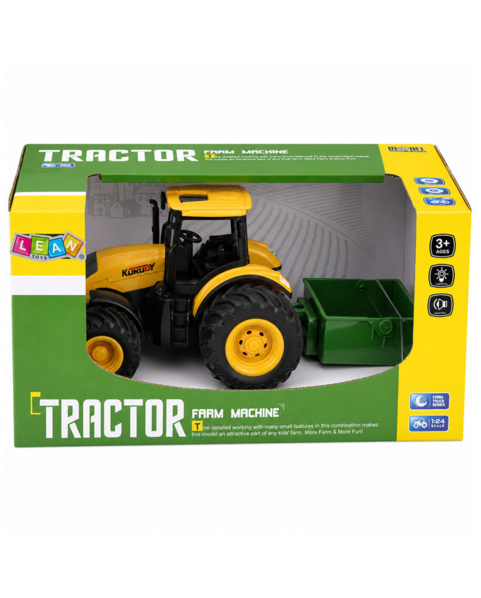 Traktor Rolniczy Farmerski Z Rozsiewaczem Nawozu Światła Dźwięk Żółty 1:24