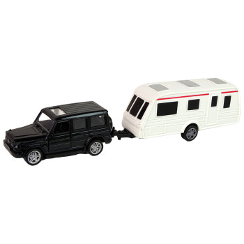 Zestaw Pojazdów Jeep Czarny Przyczepa Kempingowa Metalowe Elementy