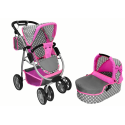 Wózek Dla Lalek Spacerówka 2 w 1 Gondola Torba Różowy Gwiazdki