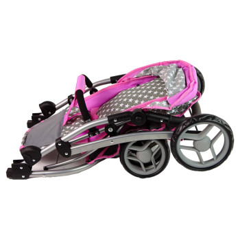 Wózek Dla Lalek Spacerówka 2 w 1 Gondola Torba Różowy Gwiazdki