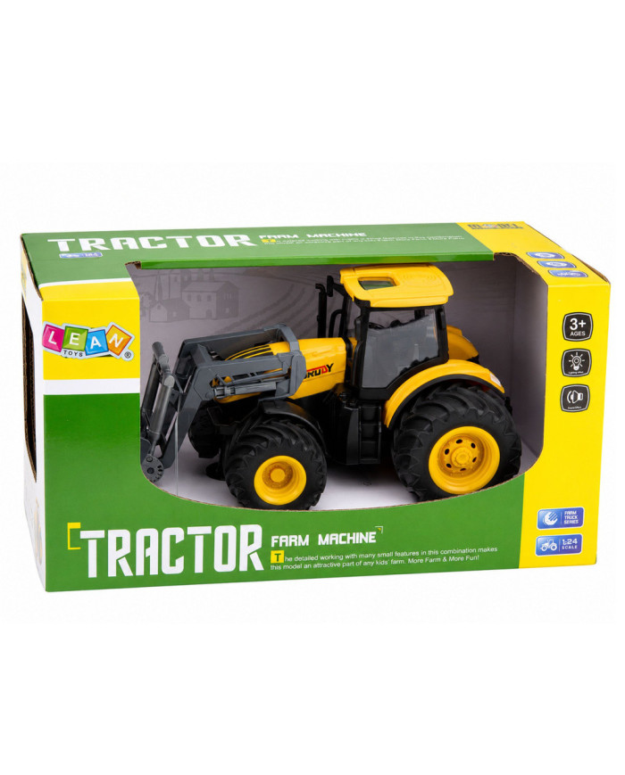 Traktor Rolniczy Farmerski Ze Spychaczem Światła Dźwięki Żółty 1:24
