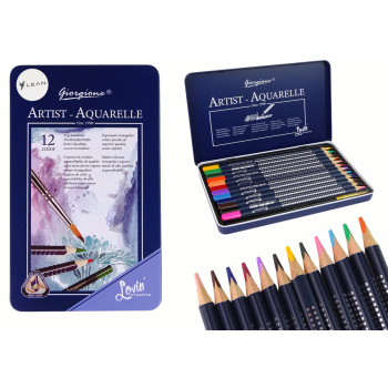 Zestaw 12 Kredek Akwarelowych Metalowy Pojemnik