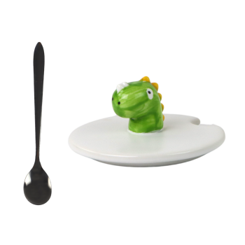 Kubek Ceramiczny Dinozaur Niebieski Przykrywka Łyżeczka 350ml