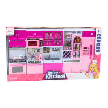 Zestaw Mebli Kuchennych dla Lalek Lodówka Kuchenka Akcesoria Różowy