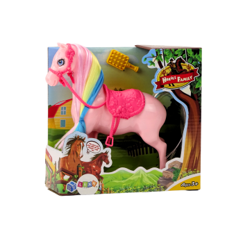 Figurka Koń Z Kolorową Grzywą Różowe Siodło Szczotka Farma Różowy