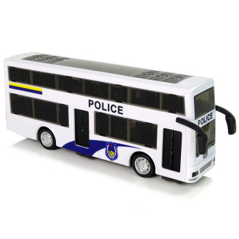 Autobus Policyjny Dwupiętrowy Biały z Naciągiem Dźwięk
