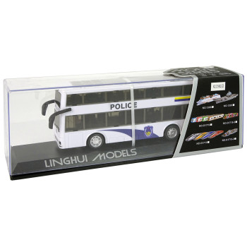 Autobus Policyjny Dwupiętrowy Biały z Naciągiem Dźwięk