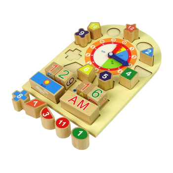 Drewniany Edukacyjny Zegar Sorter Klocki Kolorowe Liczby