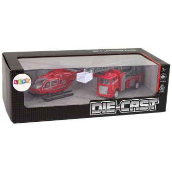 Zestaw Autek Straż Pożarna Drabina Naciąg Helikopter