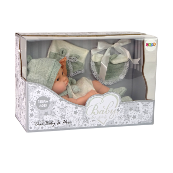 Lalka Słodki Bobas Sweter Czapeczka Zielona 30 cm