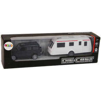 Zestaw Pojazdów Jeep Czarny Przyczepa Kempingowa Metalowe Elementy