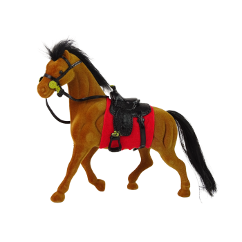 Figurka Brązowy Aksamitny Koń Czerwone Siodło Farma