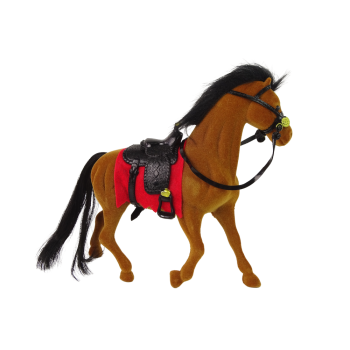Figurka Brązowy Aksamitny Koń Czerwone Siodło Farma