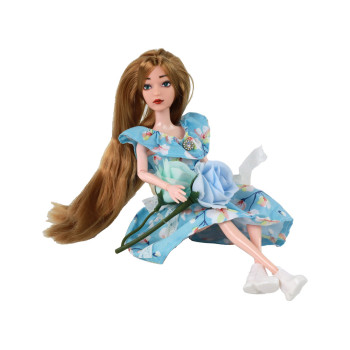 Lalka Dla Dzieci Emily Wiosenna Długie Włosy Niebieska Sukienka Kwiat
