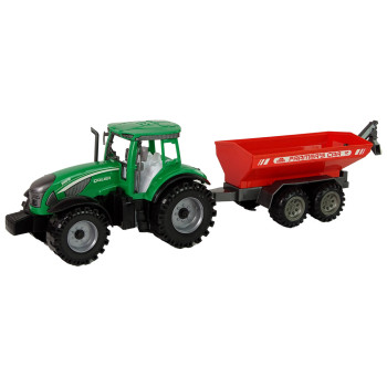 Zielony Traktor z Czerwoną Przyczepką Napęd Frykcyjny