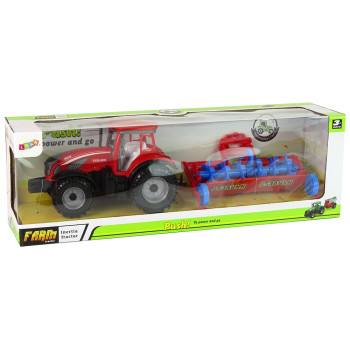 Czerwony Ciągnik z Pługiem Napęd Frykcyjny
