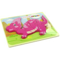 Drewniane Puzzle Dinozaur Corythosaurus Różowy Spinosaurus Fioletowy