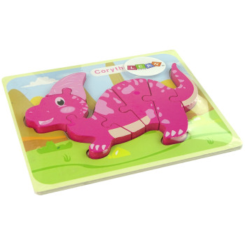Drewniane Puzzle Dinozaur Corythosaurus Różowy Spinosaurus Fioletowy